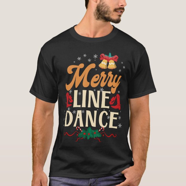 Camiseta Feliz de dança de linha Dança Natal (Frente)