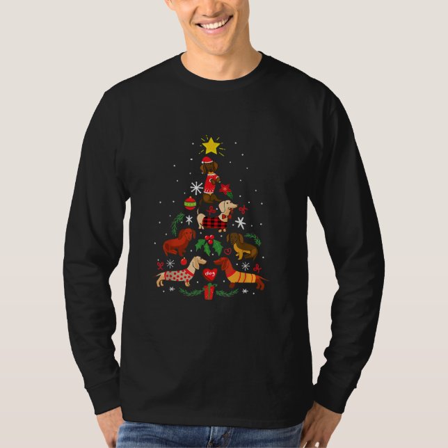 Camiseta Feliz de Enfeites de natal de Cão de Dachshund (Frente)