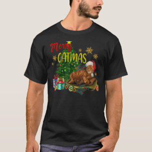 Camiseta Feliz de Gato Siamês Catmas Feliz Natal Gatos de N