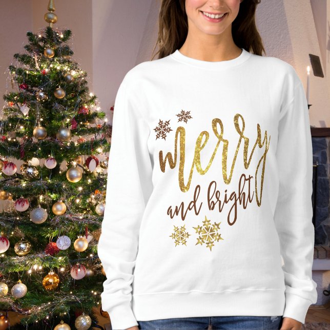 Camiseta Feliz de Natal Bright Dourada Senhoras (Christmas Merry Bright Gold Ladies Sweatshirt)