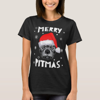 Camiseta Feliz de Natal de Lover do Cão Pitbull dos Papais