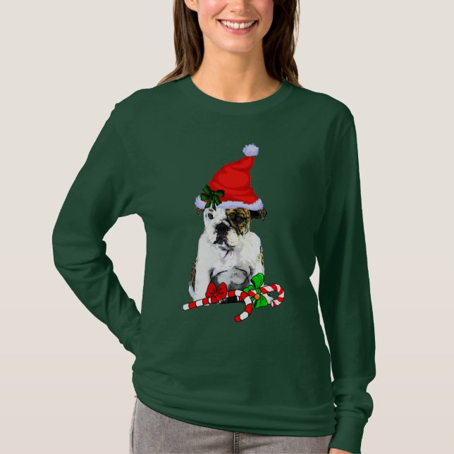 Camiseta Feliz de Natal do Buldogue Inglês (Frente)