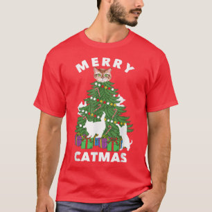 Camiseta Feliz de Natal Engraçado Gatos Árvore de Natal Nat