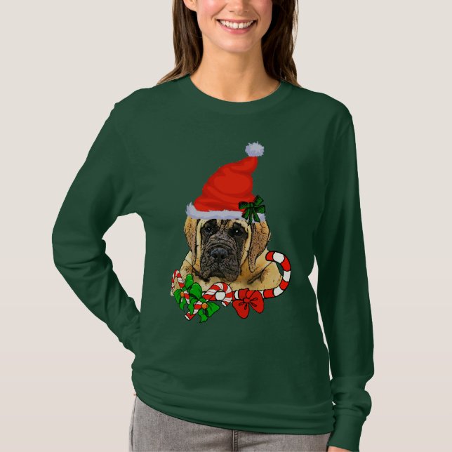 Camiseta Feliz de Natal Inglês Mastiff (Frente)