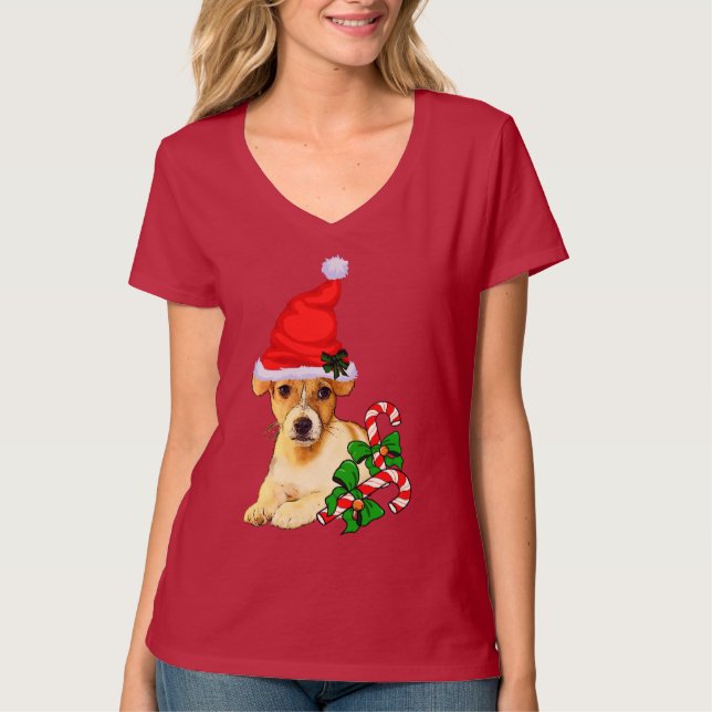 Camiseta Feliz de Natal Jack Russell Terrier (Frente)