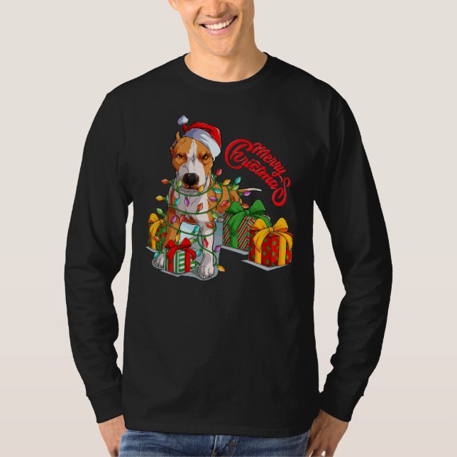 Camiseta Feliz de Natal Pitbull Pitmas Papai Noel (Frente)