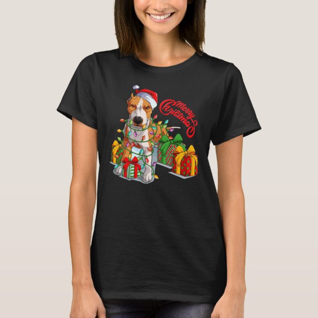Camiseta Feliz de Natal Pitbull Pitmas Papai Noel (Frente)