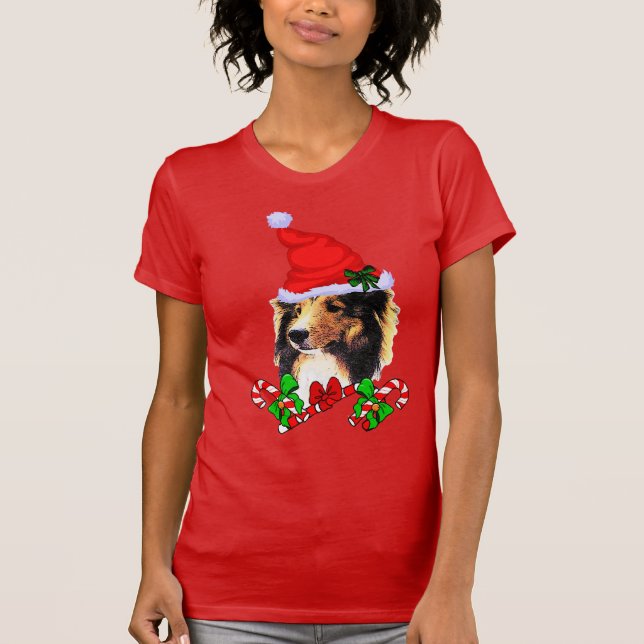 Camiseta Feliz de Natal Shetland Sheepdog (Frente)