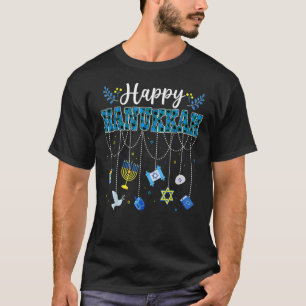 Camiseta Feliz Decoração de Chanucá Dreidel Menorah Chanuka