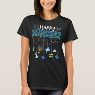 Camiseta Feliz Decoração de Chanucá Dreidel Menorah Chanuka
