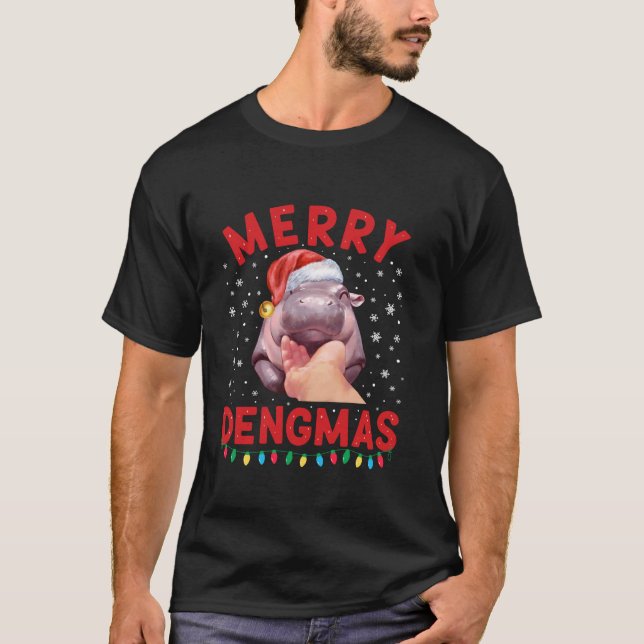 Camiseta Feliz Dengmas Moo Deng Natal Hippo Papais noeis (Frente)