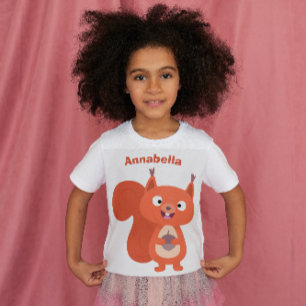 Camiseta Feliz desenho animado de esquilo vermelho