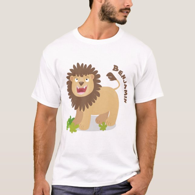 Camiseta Feliz desenho animado de leão (Frente)