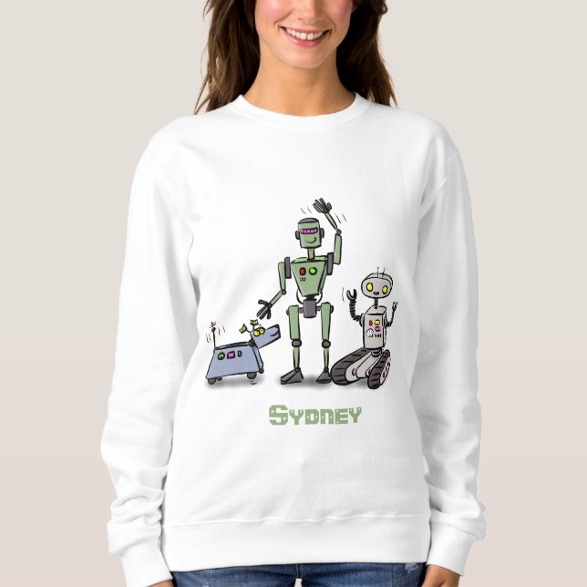 Camiseta Feliz desenho animado de robôs fofos (Frente)