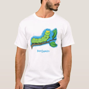 Camiseta Feliz desenho de cartoon verde da lagarta