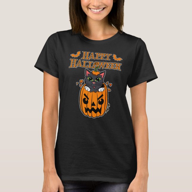 Camiseta Feliz design de Halloween em abóbora Jack O´Later (Frente)