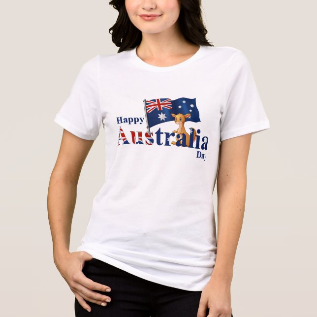Camiseta Feliz Dia da Austrália, Cute Sinalizador Kangaroo (Frente)