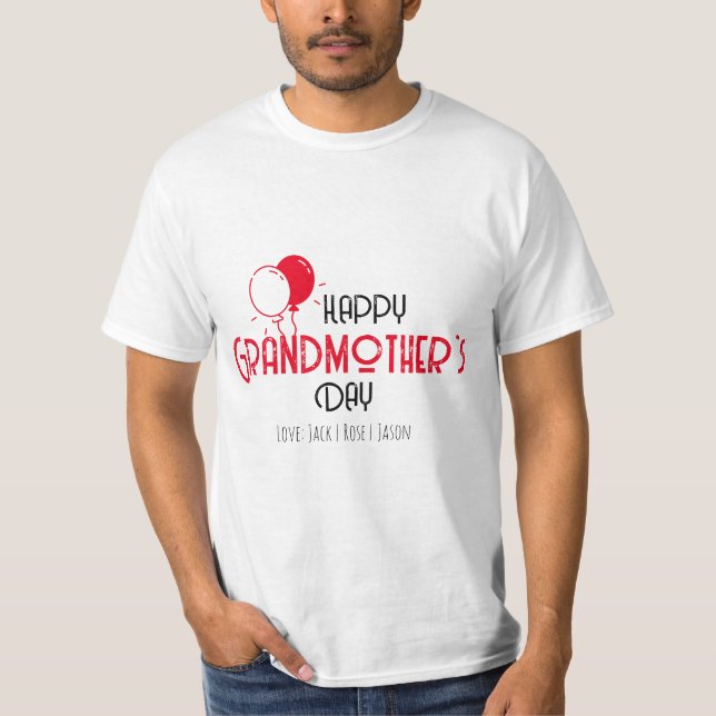 Camiseta Feliz Dia da Avó com Balões Vermelhos (Frente)