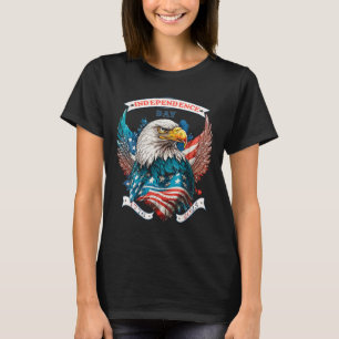 Camiseta Feliz Dia Da Independência Águia Americana E Bande