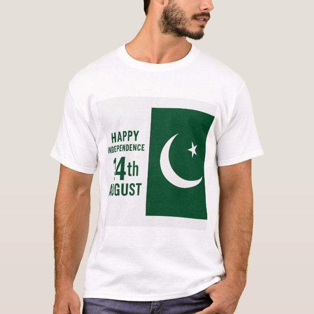 Camiseta Feliz Dia da Independência no Paquistão - 14 agost (Frente)