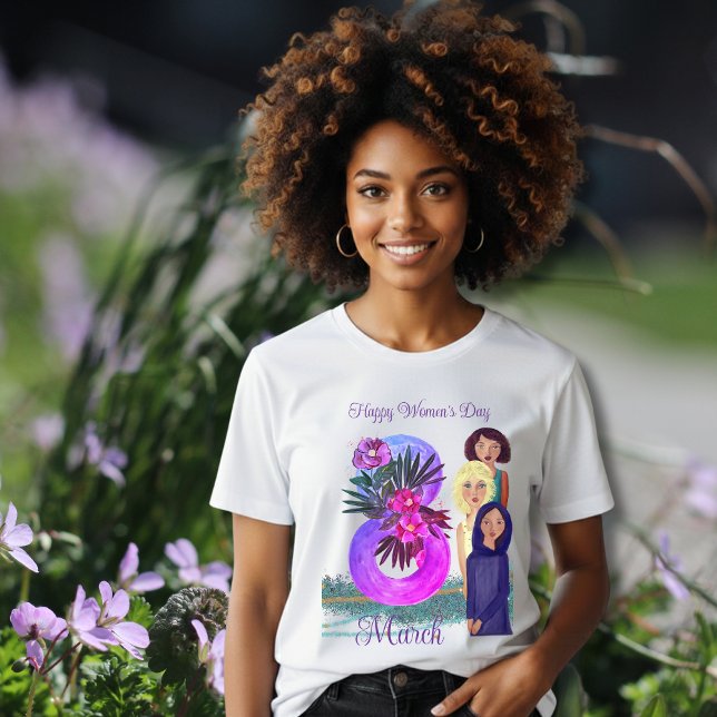 Camiseta Feliz Dia da Mulher | 8 de março luz (Criador carregado)