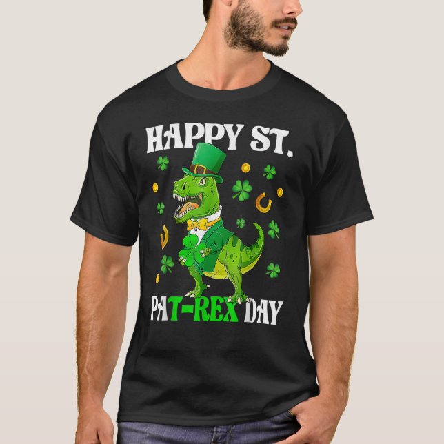Camiseta Feliz dia da Rua PaT Rex Dinossaur Saint Patrick (Frente)