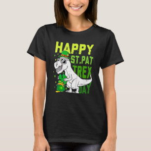 Camiseta Feliz dia da Rua PaT Rex Dinossaur Saint Patrick