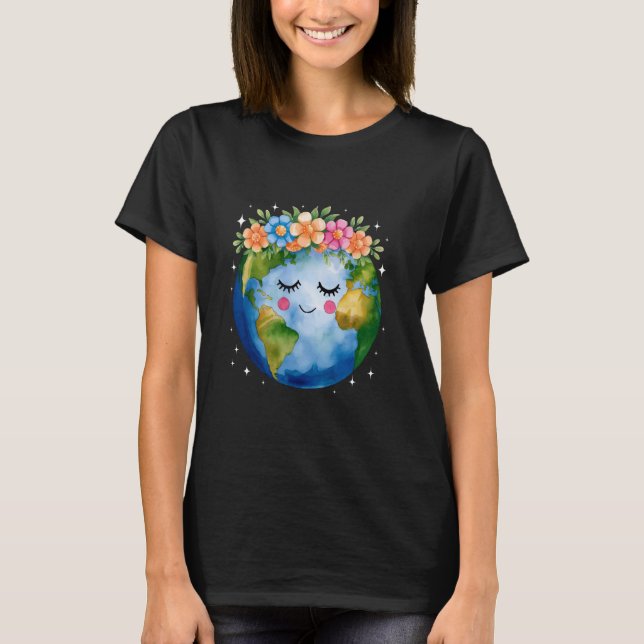Camiseta Feliz Dia da Terra com Flor e Pacífica Dia da Terr (Frente)