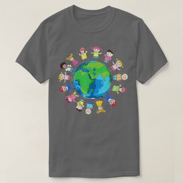 Camiseta Feliz Dia da Terra Crianças ao redor do mundo (Frente do Design)