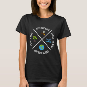 Camiseta Feliz Dia da Terra Plantas Árvores Limpas Águas Sa