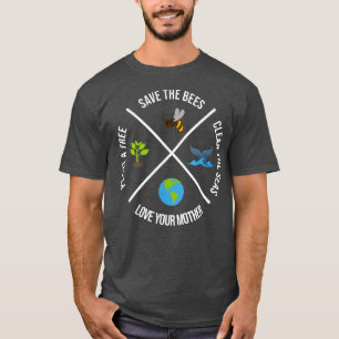 Camiseta Feliz Dia da Terra Plantas Árvores Limpas Águas Sa
