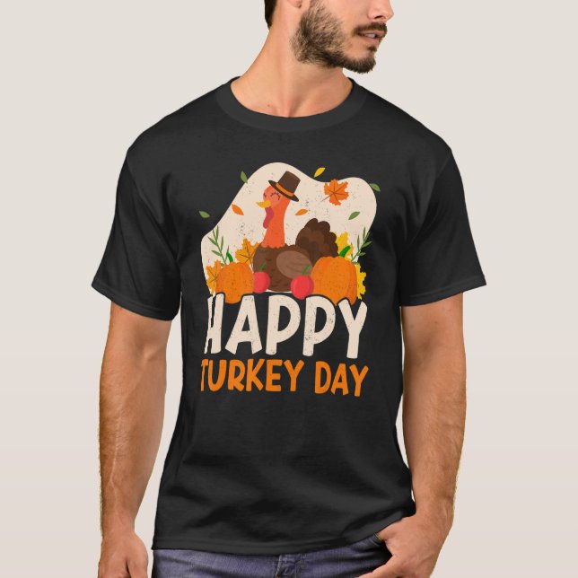 Camiseta Feliz Dia da Turquia Obrigados Dando Ação de Graça (Frente)