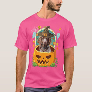 Camiseta Feliz Dia das Bruxas Abóbora Brittany Spaniel Cão 