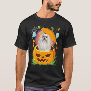 Camiseta Feliz Dia das Bruxas Abóbora Cachorro Maltês Bruxa
