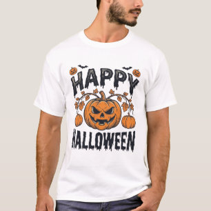 Camiseta Feliz Dia das Bruxas Abóbora Desenho de Gravura Vi