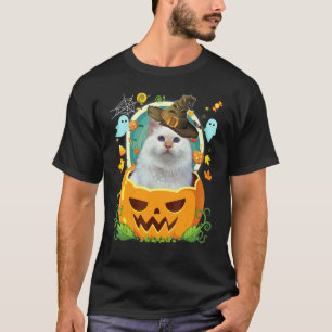 Camiseta Feliz Dia das Bruxas Abóbora Gato Angora Turco Bru