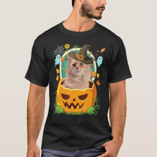 Camiseta Feliz Dia das Bruxas Abóbora Gato Somali Bruxa Cha