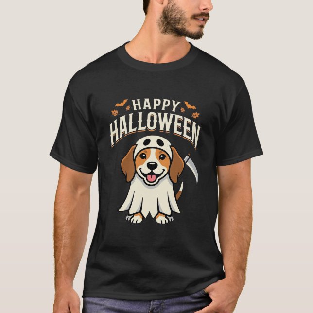 Camiseta Feliz Dia das Bruxas Beagle Design de Cachorro_1 (Frente)