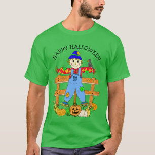 Camiseta Feliz Dia das Bruxas, Cartoon Scarecrow