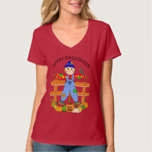 Camiseta Feliz Dia das Bruxas, Cartoon Scarecrow