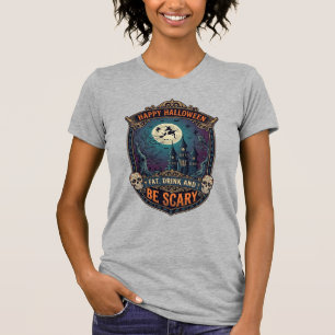 Camiseta Feliz Dia das Bruxas Castelo de Bruxa Caveiras Gor