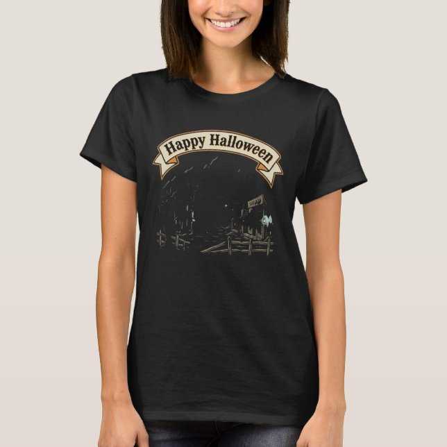 Camiseta Feliz Dia das Bruxas Cidade Fantasma (Frente)