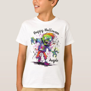 Camiseta Feliz Dia das Bruxas Crianças Zombie Colorida