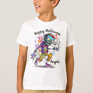 Camiseta Feliz Dia das Bruxas Crianças Zumbi Colorido Splas