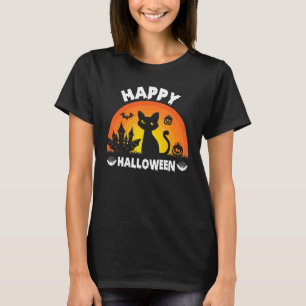 Camiseta Feliz Dia das Bruxas, Cute Black Cat Party Cos