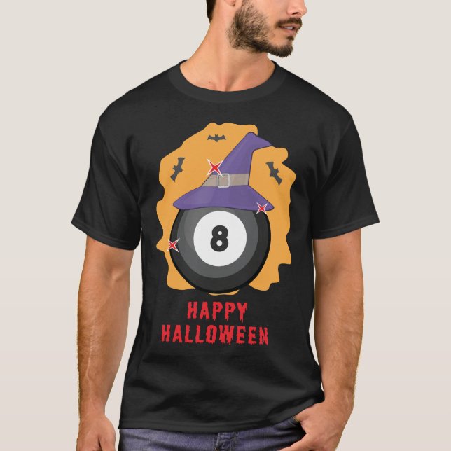 Camiseta Feliz Dia das Bruxas de Bilhar - Divertido (Frente)