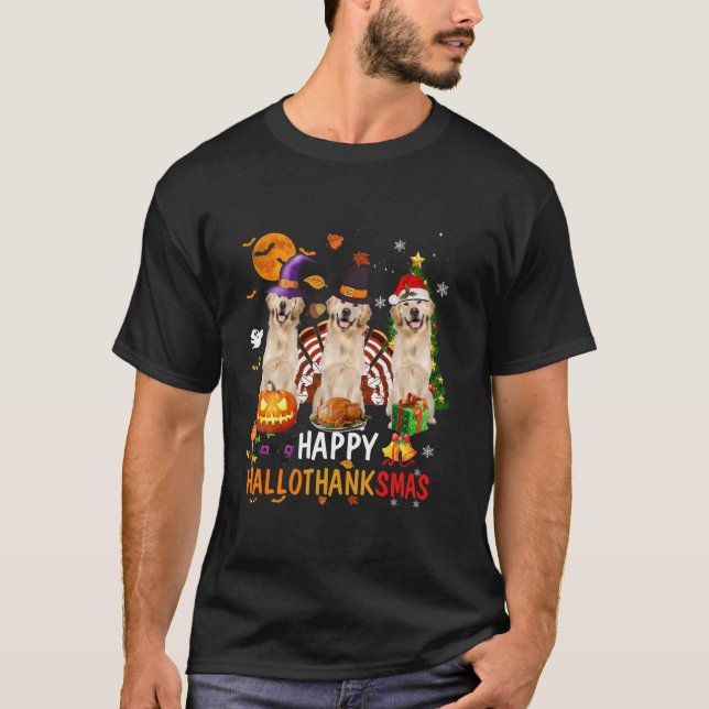 Camiseta Feliz Dia das Bruxas do Ouro de Hallothanksmas (Frente)