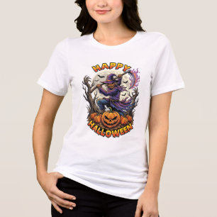 Camiseta Feliz Dia das Bruxas Espantalho Ceifador Foice Fla