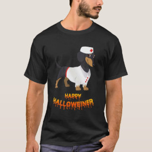 Camiseta Feliz Dia das Bruxas Fantasia de Dachshund Cão N