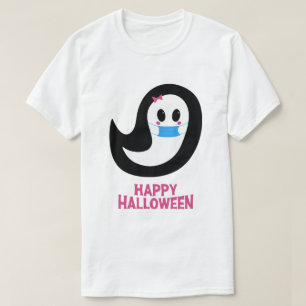 Camiseta Feliz Dia das Bruxas Fantasma Vestindo Uma Másc